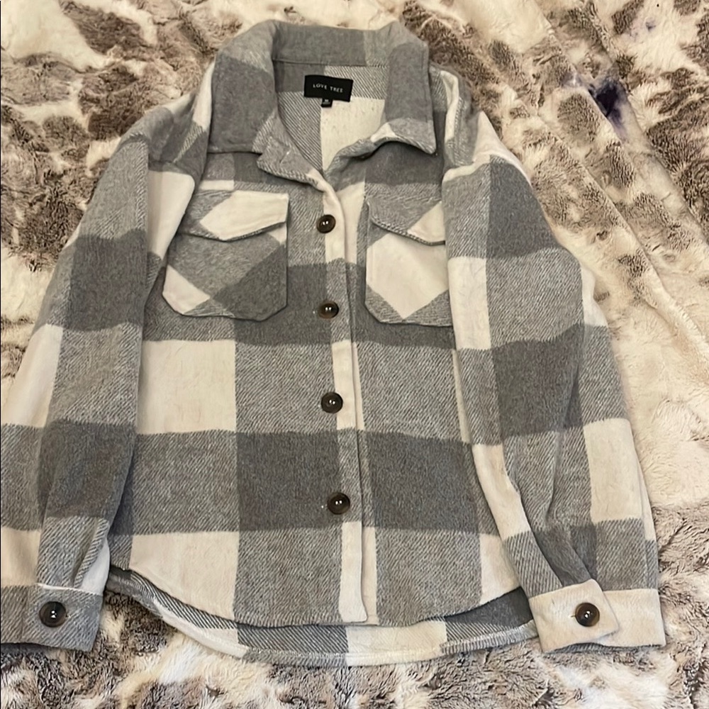 Love Tree Gray and Cream Plaid Shirt